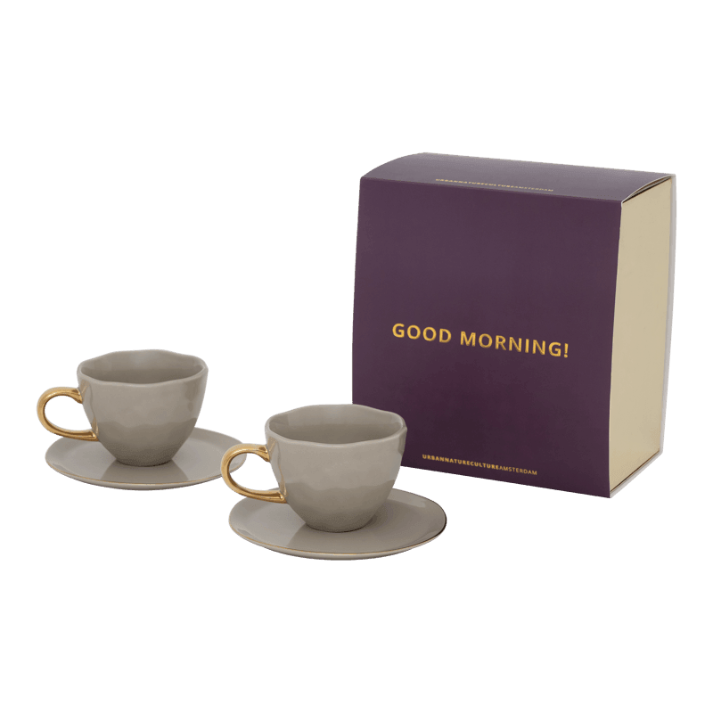 Urban Nature Culture-collectie Good Morning Kopje Cappuccino/Tea and bord Gray Morn, set of 4, in gift pack