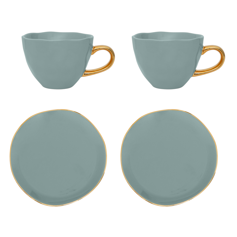 Urban Nature Culture-collectie Good Morning Cup Cappuccino/Tea and Plate Papaya/slate, set of 4, in gift pack