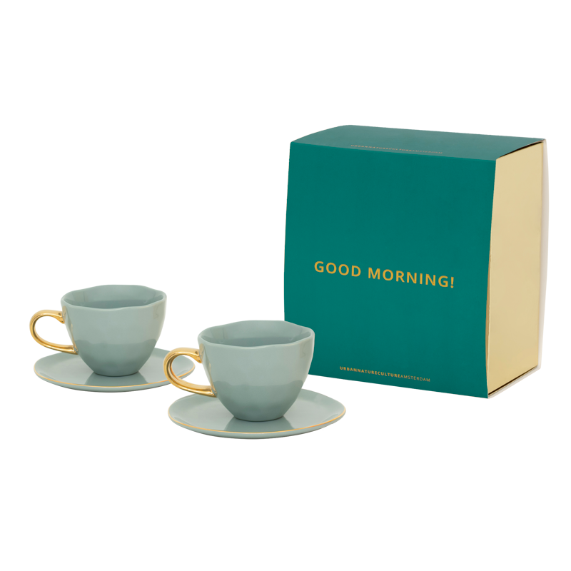 Urban Nature Culture-collectie Good Morning Cup Cappuccino/Tea and Plate Papaya/slate, set of 4, in gift pack