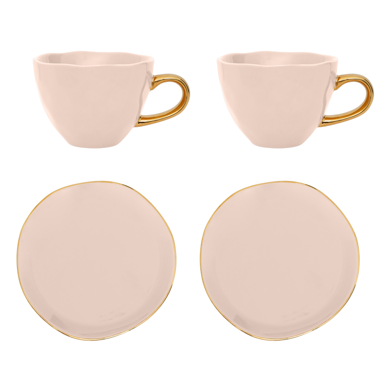 Urban Nature Culture-collectie Good Morning Cup Cappuccino/Tea and Plate Papaya/Old Pink, set of 4, in gift pack