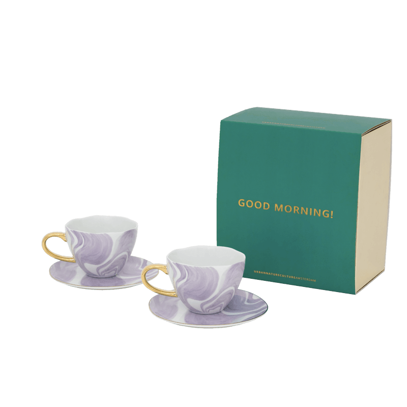 Urban Nature Culture-collectie Good Morning Kopje Cappuccino/Tea and bord Valuri Violet, set of 4, in gift pack