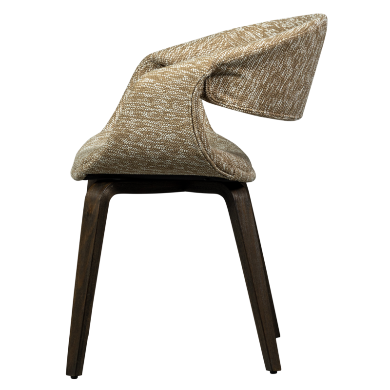 WOOOD-collectie Yossi Eetkamerstoel Zand Met Houten Poot Donkerbruin