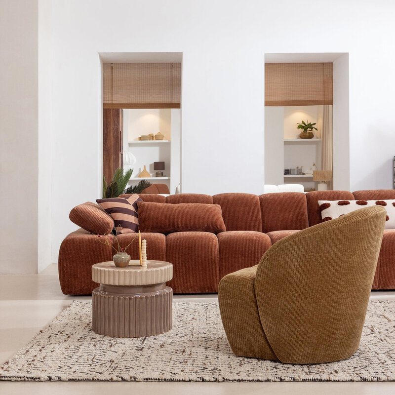 WOOOD-collectie Mojo Draaifauteuil Geweven Ribstof Honing Geel