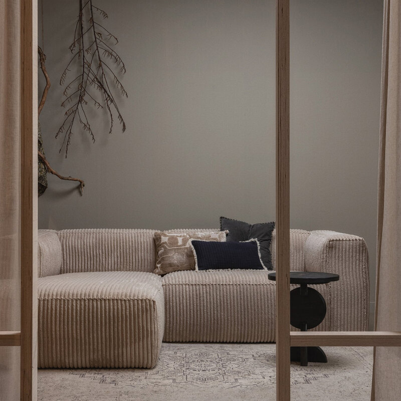 WOOOD-collectie Bean Chaise Longue Links Grove Ribstof Travertin