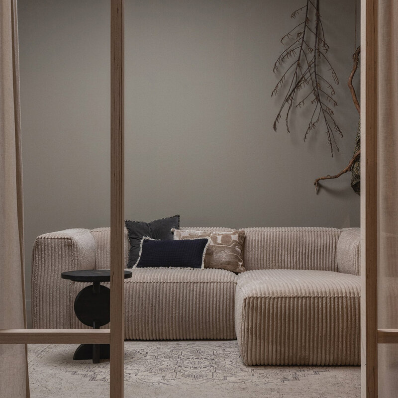 WOOOD-collectie Bean Chaise Longue Rechts Grove Ribstof Travertin