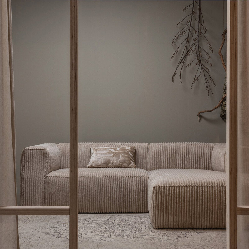 WOOOD-collectie Bean Chaise Longue Rechts Grove Ribstof Travertin