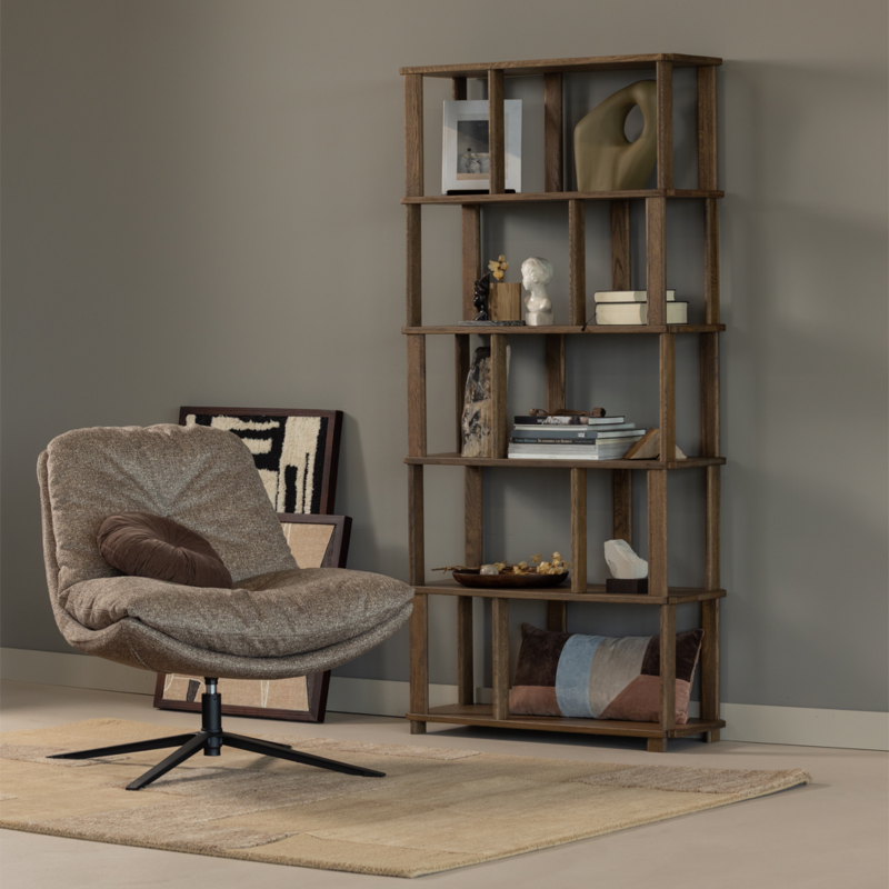WOOOD-collectie Arve Draaifauteuil Bedrukte Stof Naturel Melange