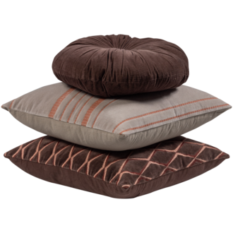 WOOOD Aziz Kussens Velvet Bruin/Naturel - Set Van 3