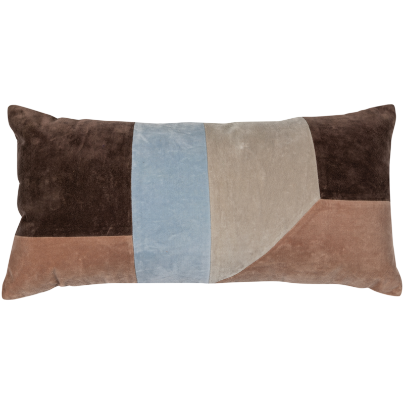 WOOOD-collectie Laon Kussens Velvet Naturel/Blauw - Set Van 3