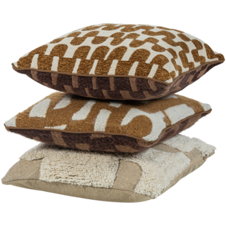 WOOOD Fayden Kussens Chenille Bruin/Naturel - Set Van 3