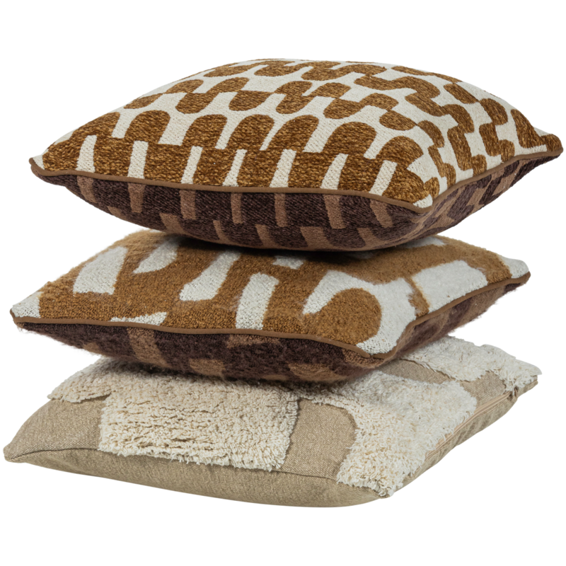 WOOOD-collectie FAYDEN KUSSENS CHENILLE BRUIN/NATUREL - SET VAN 3