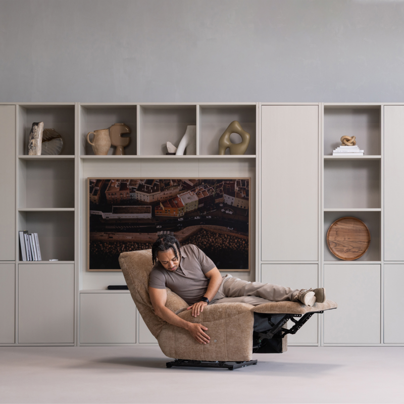 WOOOD-collectie Hein Relaxfauteuil Elektrisch Geweven Rib Lichtbruin