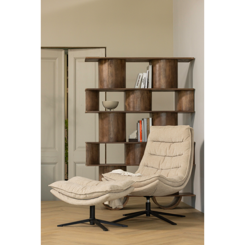 WOOOD-collectie Kube Draaifauteuil Met Hocker Naturel