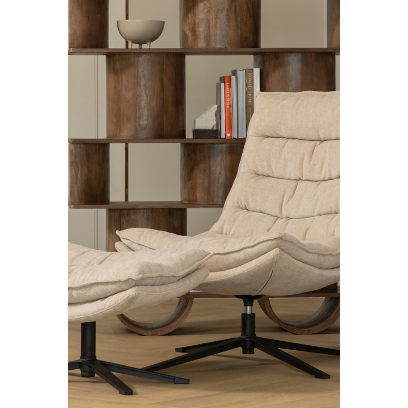 WOOOD-collectie Kube Draaifauteuil Met Hocker Naturel