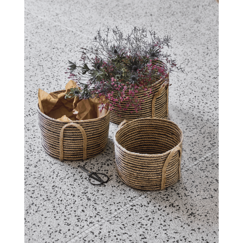 House Doctor-collectie Opbergmand Dungi Zwart Naturel - set van 3