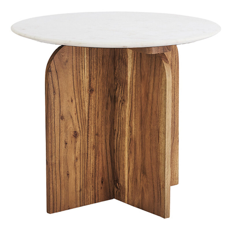 Madam Stoltz-collectie Wooden coffee table w/ marble Natural, white