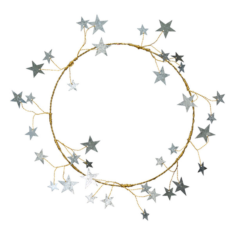 Madam Stoltz-collectie Brass wreath w/ stars Ant.brass, zinc