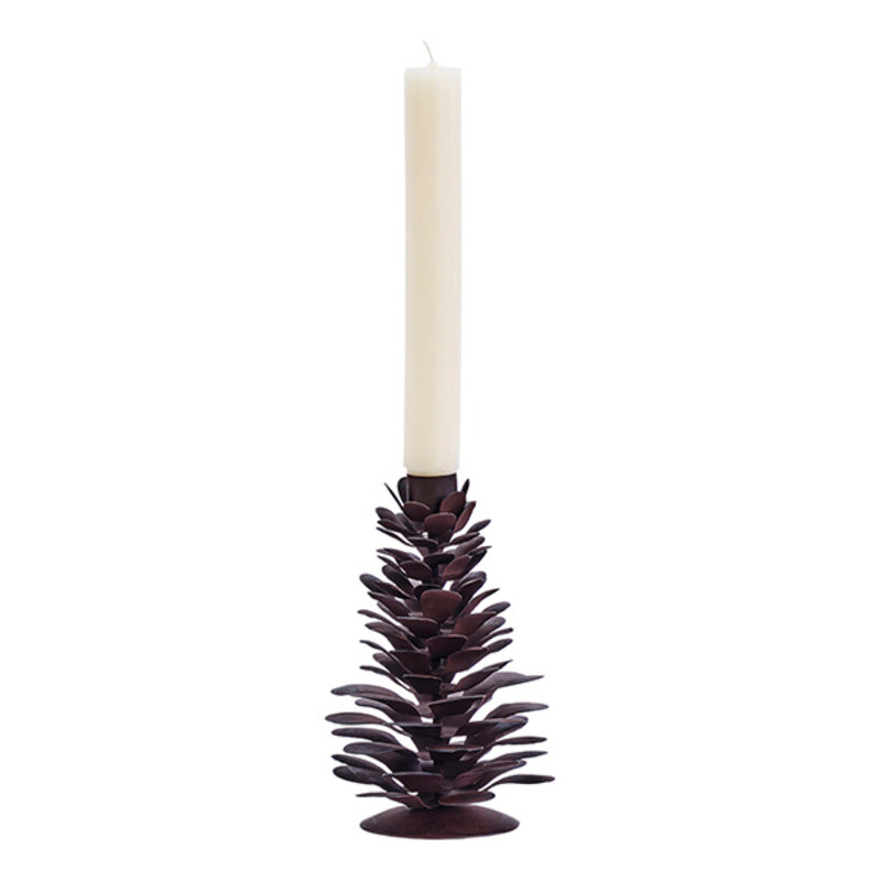 Madam Stoltz-collectie Iron pinecone candle holder Rust brown
