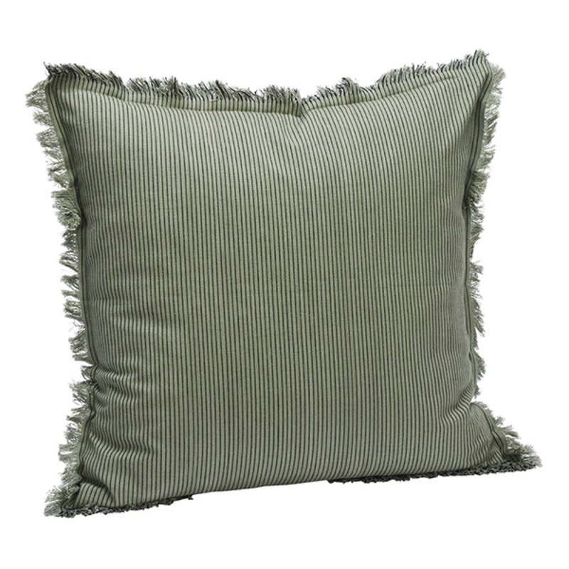 Madam Stoltz-collectie Gestreepte kussenhoes Lauriergroen, zwart