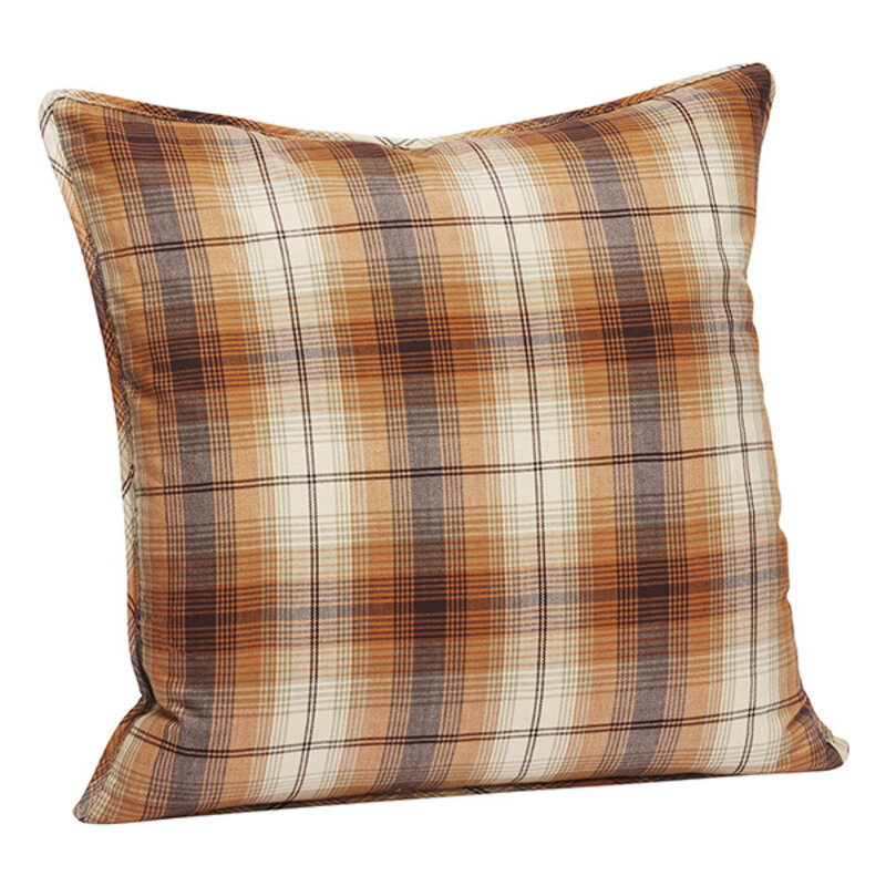 Madam Stoltz-collectie Geruite kussenhoes Pumpkin spice, gebroken wit bruin
