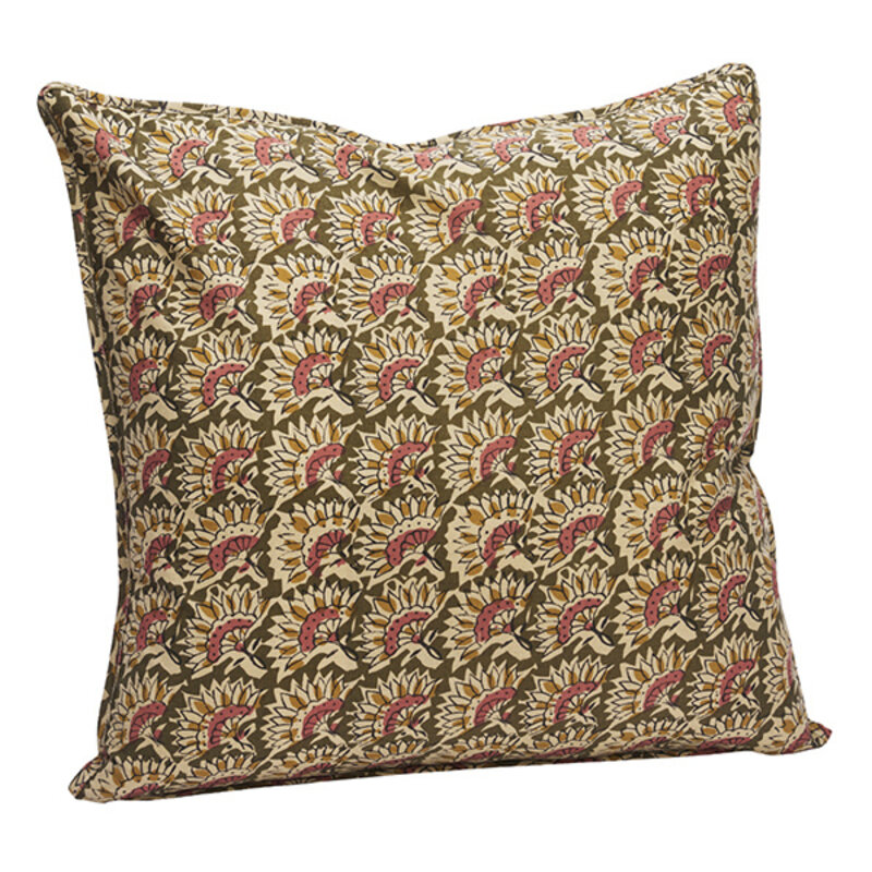 Madam Stoltz-collectie Printed cushion cover Olive, sand, old rose, mustard