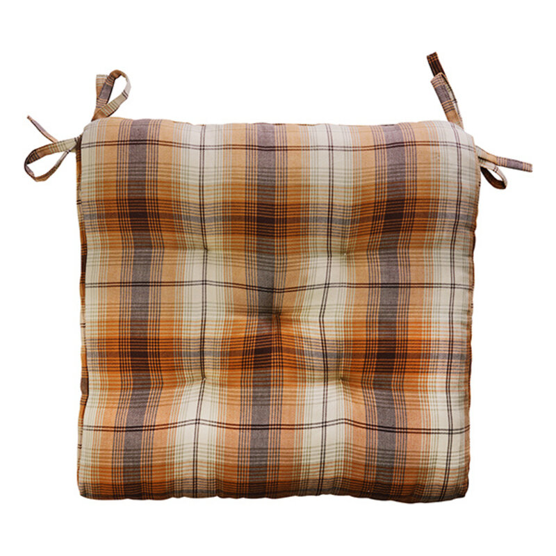 Madam Stoltz-collectie Geruite katoenen stoelkussen Pumpkin spice, gebroken wit, bruin