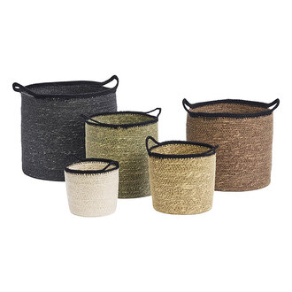 Madam Stoltz Zeegras manden met hengsels Houtskool, walnoot, salie, naturel, gebroken wit, zwart