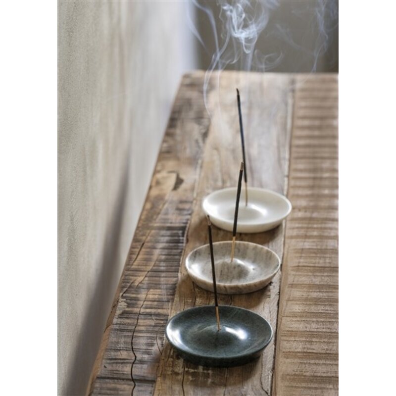 Madam Stoltz-collectie Round marble incense holder Dark green