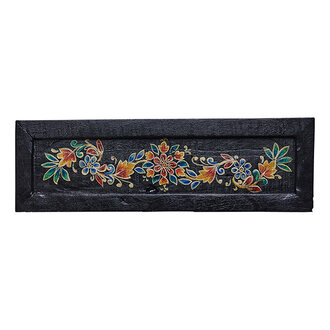 Madam Stoltz Handbeschilderd gerecycled houten dienblad Zwart 50x15x2 cm