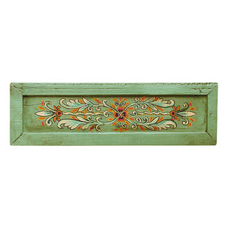 Madam Stoltz Hand painted recycled wooden tray Aqua, off white, orange, black