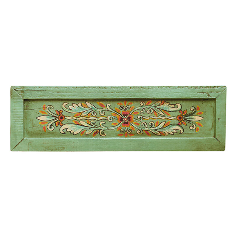 Madam Stoltz-collectie Hand painted recycled wooden tray Aqua, off white, orange, black