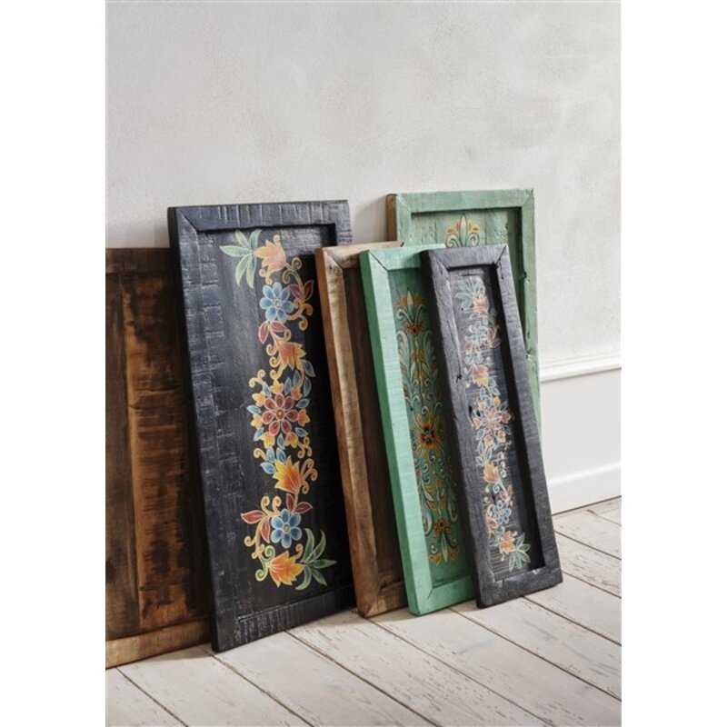 Madam Stoltz-collectie Hand painted recycled wooden tray Aqua, off white, orange, black