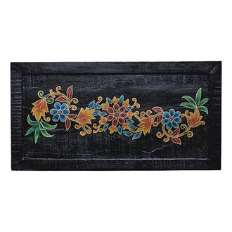 Madam Stoltz Hand painted recycled wooden tray Black, blue, off white, orange, aqua