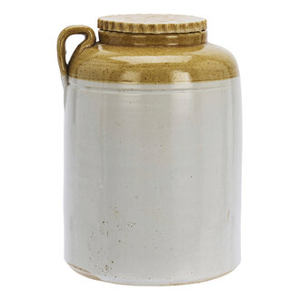 Madam Stoltz Re-used stoneware jar Light grey, mustard
