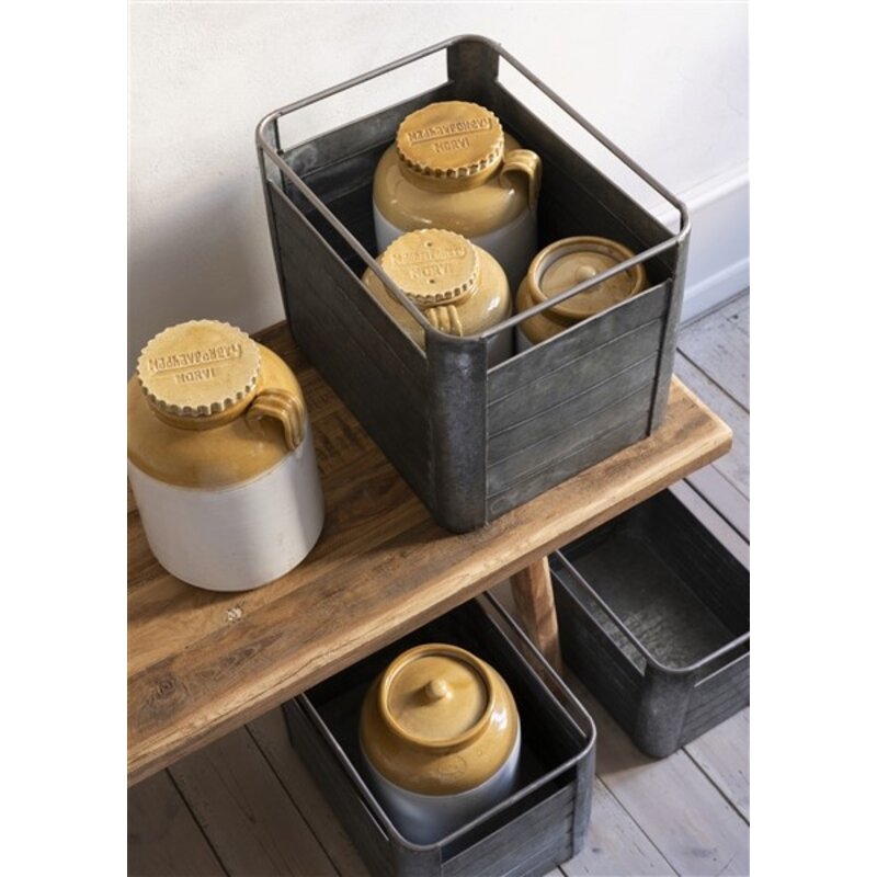 Madam Stoltz-collectie Re-used stoneware jar Light grey, mustard