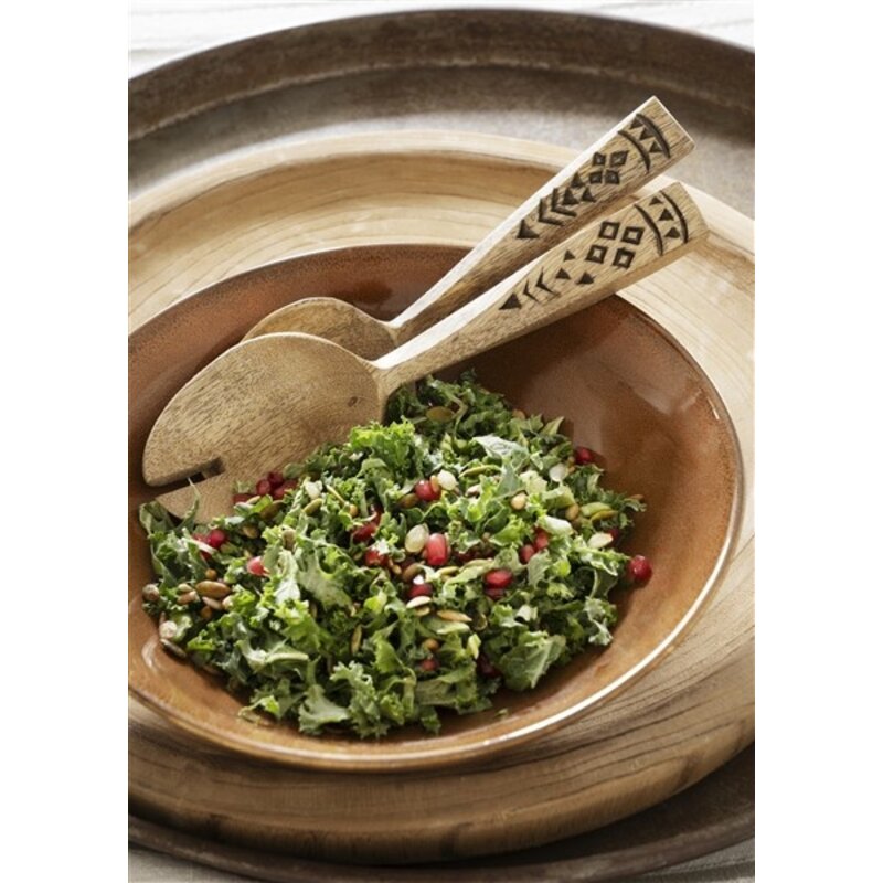Madam Stoltz-collectie Wooden salad set w/ hand carving Natural