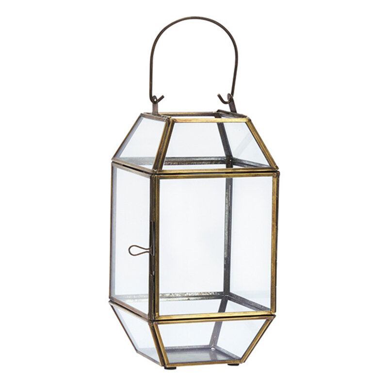 Madam Stoltz-collectie Iron lantern Aged brass, clear