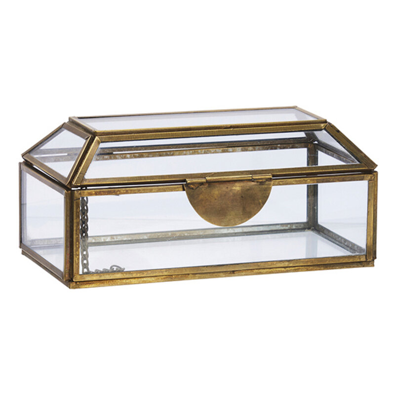 Madam Stoltz-collectie Glazen doos Helder, antiek messing