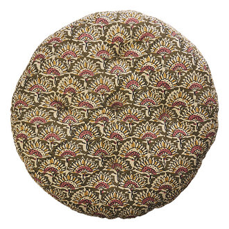 Madam Stoltz Round cotton chair pad Olive, sand old rose, mustard