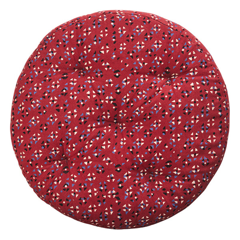 Madam Stoltz-collectie Rond katoenen stoelkussen rood, blauw, zwart, beige