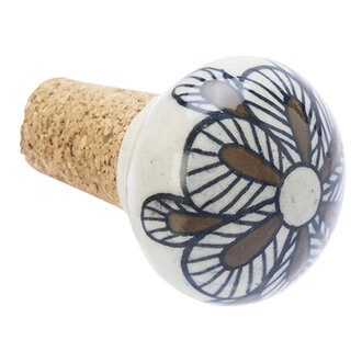 Madam Stoltz Handbeschilderde aardewerk flessenstop off white, bruin, zwart