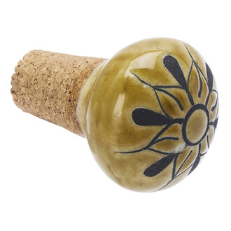 Madam Stoltz Hand-painted stoneware bottle stopper Mustard, charcoal