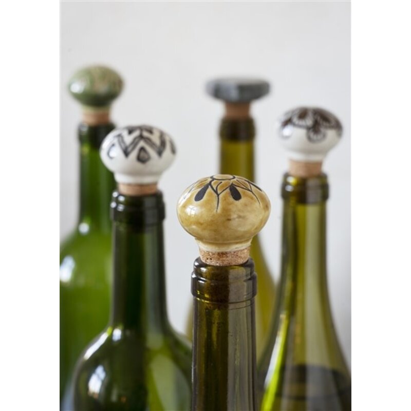 Madam Stoltz-collectie Hand-painted stoneware bottle stopper Mustard, charcoal