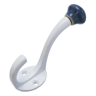 Madam Stoltz Metalen haak met aardewerk knop Wit, dusty blue