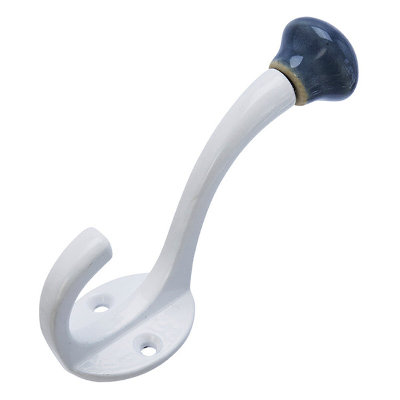 Madam Stoltz-collectie Metalen haak met aardewerk knop Wit, dusty blue
