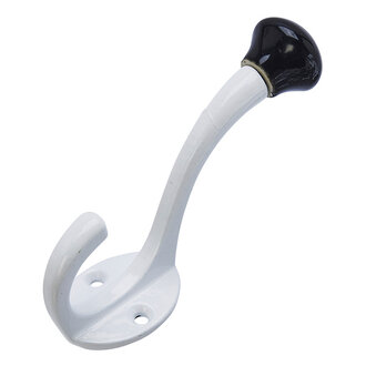 Madam Stoltz Iron hook w/ stoneware knob White, black