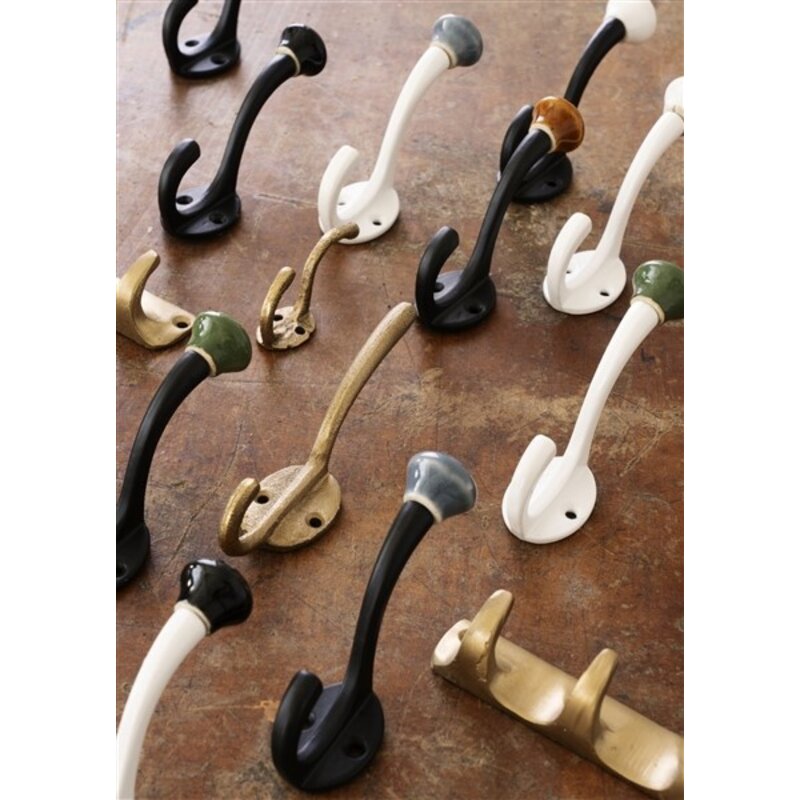 Madam Stoltz-collectie Metalen haak met aardewerk knop Wit, zwart