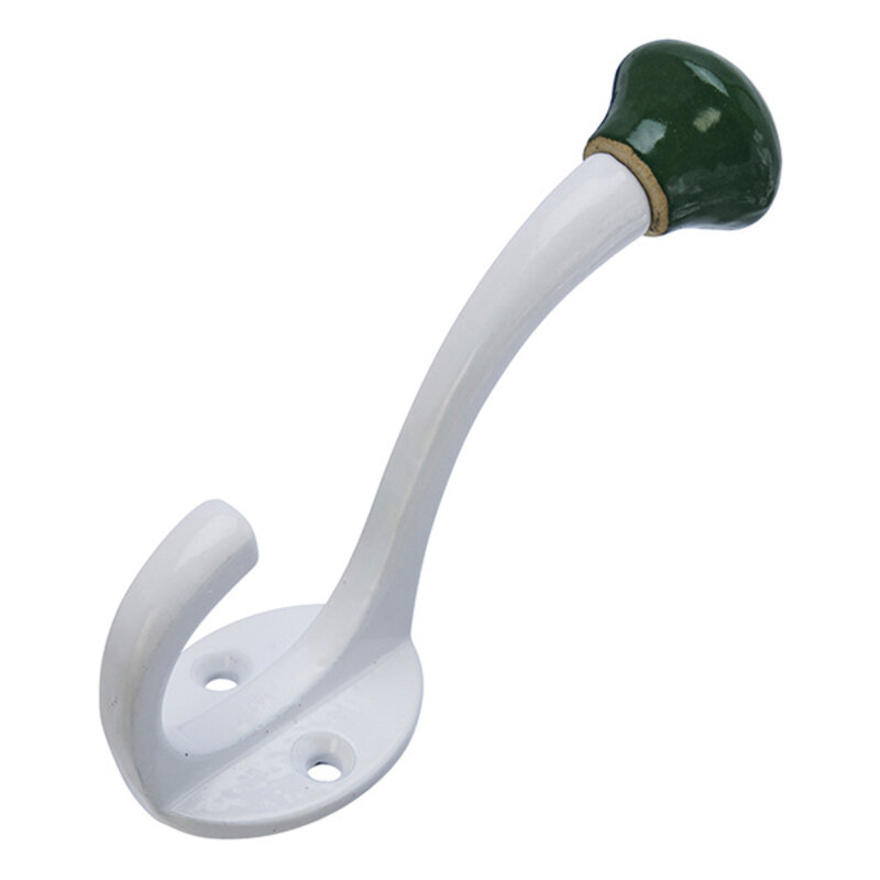 Madam Stoltz-collectie Metalen haak met aardewerk knop Wit, groen