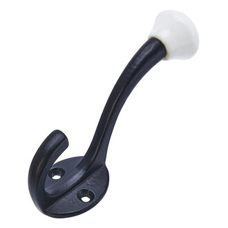 Madam Stoltz Metalen haak met aardewerk knop Zwart, wit