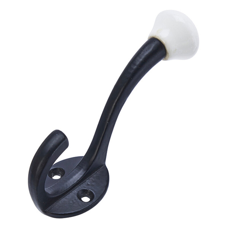 Madam Stoltz-collectie Iron hook w/ stoneware knob Black, white
